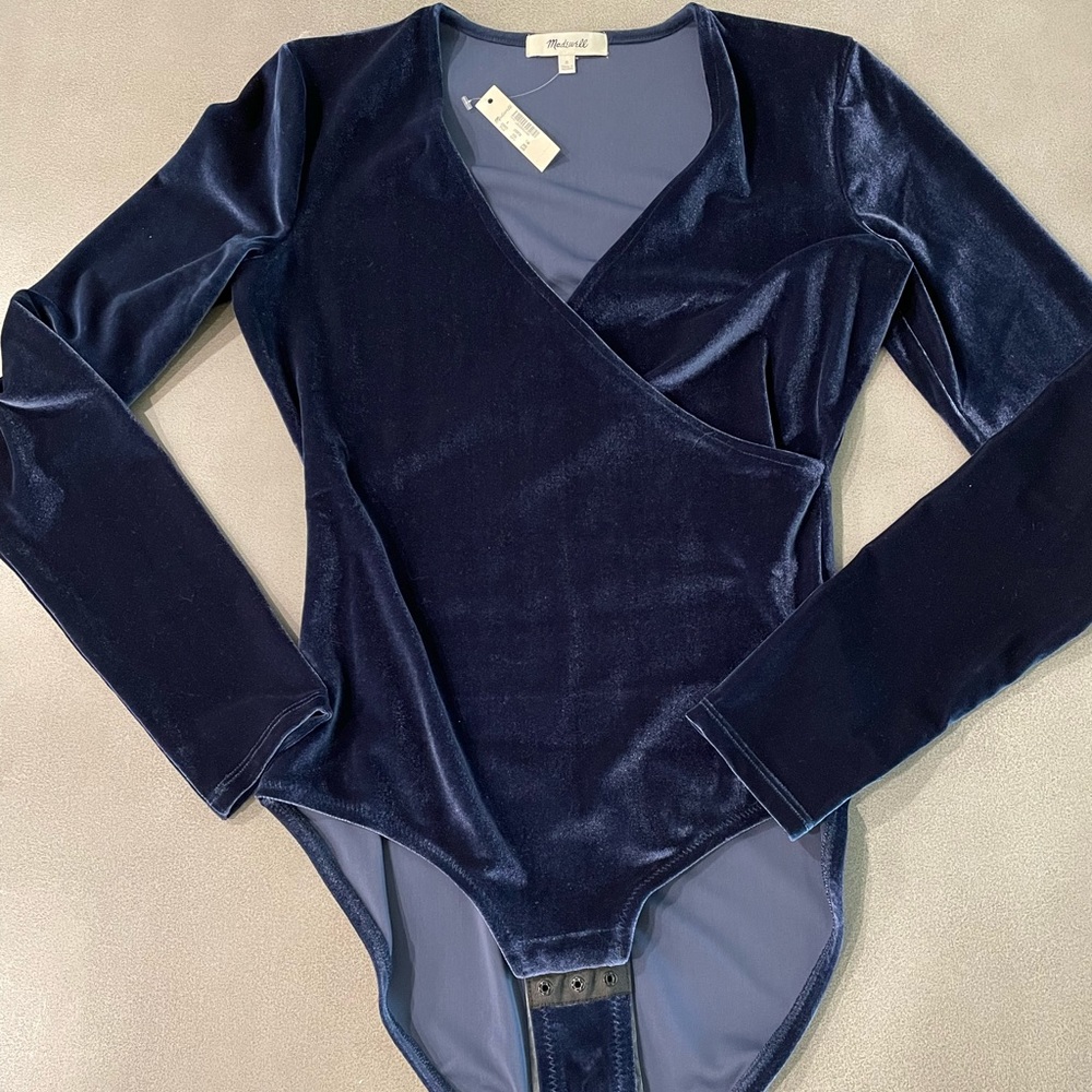 NWT | Madewell | Velvet Bodysuit | Small | Navy